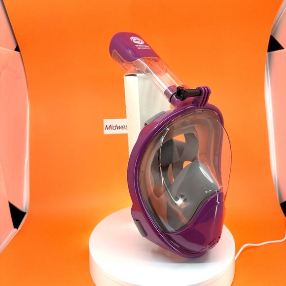 Snorkel Mask- 180 Degree Panoramic Full Face Design in Plum, Size Small/Medium - Picture 2 of 16